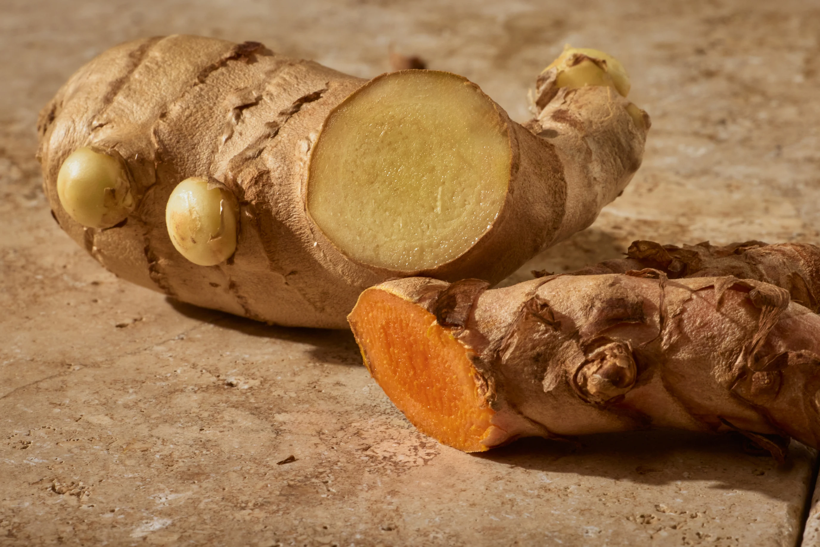 Turmeric and ginger roots close-up